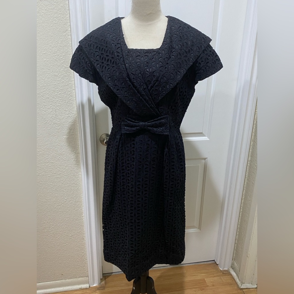 1950s Vintage Topaz Original Black Eyelet Cotton Dress